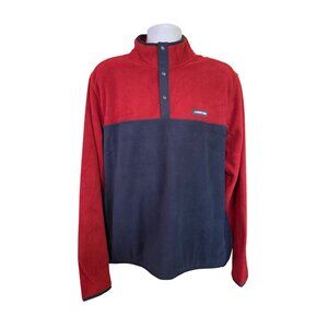 Lands' End Colorblock Fleece Pullover XL Red Navy Snap Front Retro Y2K Core